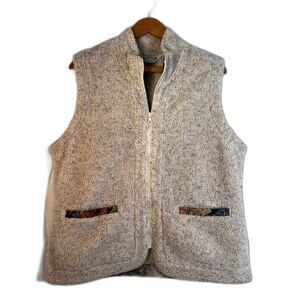Orvis Sleeveless Full‎ Zip Sherpa Vest Contrast Trim on Pockets Neutral Sz Large